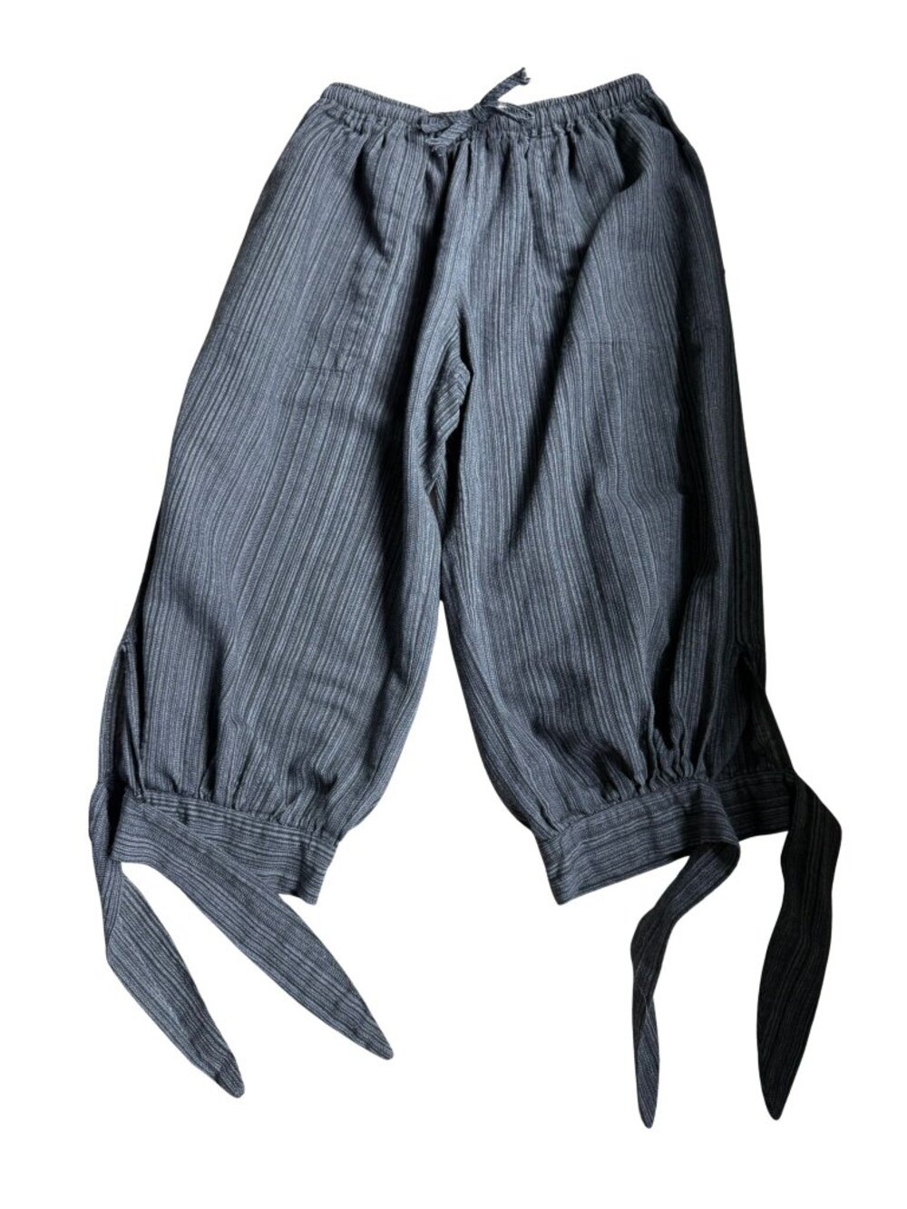 Zootzu Cotton Balloon Bloomer Pants Gray Stripe Tie Hem Lagenlook Boho M - Picture 3 of 7